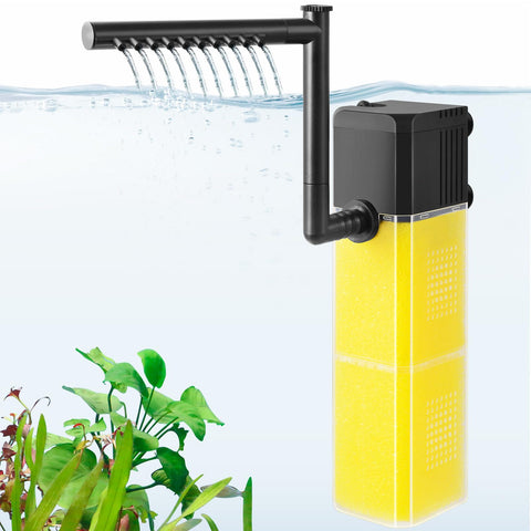10W 20W Aquarium Submersible Filter, Quiet Fish Tank Internal Filter with Spray Bar, Powerful Aquarium Filter for 15-300L Tank (20W for 90-300L)