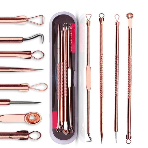 Blackhead Remover Tool Kit,4 PCS Comedone Extractor Tool Blemish Whitehead Removal Acne Needle Pimple Spot Popper Stainless Steel (Gold)