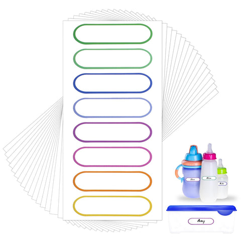 136pcs Waterproof Name Labels, Self Laminating Write On Name Stickers Removable Water Bottle Name Labels Reusable Self-Adhesive Tag Stickers Colorful Lines School Cup Plastic Daycare Supplies