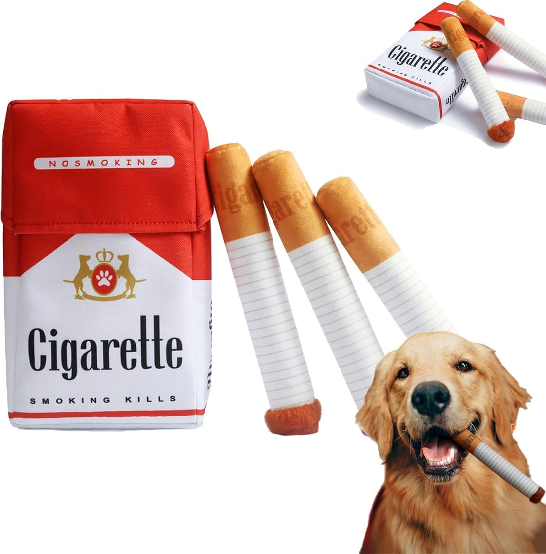 Cigarette Toy for Dogs, Fun and Novelty Chewing Toy, Simulation Cigarette Box Toy for Small, Medium and Large Dogs（Box with Three Cigarettes）