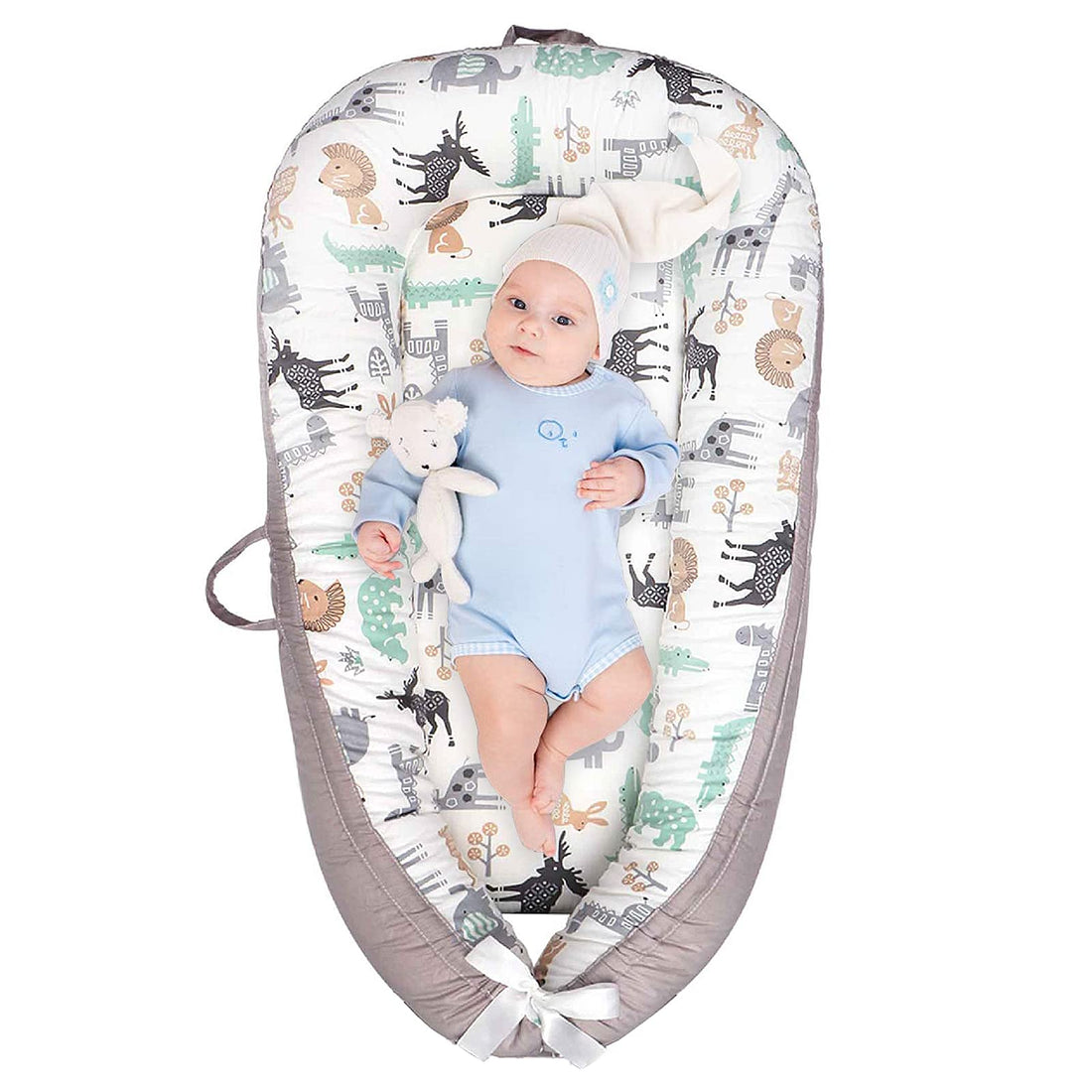 Moro Moro 3 Baby Lounger Baby Nest For Co Sleeping, Newborn Lounger Adjustable Portable Infant Crib Bassinet, Breathable Cotton Newborn Nest For Napping And Traveling 0-12 Months (Animal)
