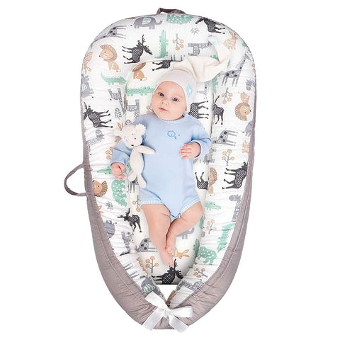 Moro Moro 3 Baby Lounger Baby Nest For Co Sleeping, Newborn Lounger Adjustable Portable Infant Crib Bassinet, Breathable Cotton Newborn Nest For Napping And Traveling 0-12 Months (Animal)