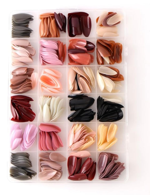 24 Color Press On Nails Sets, 576Pcs Glossy Colored Straight Fake Nails, Full Cover Artificial Fingernails Acrylic Tips Manicure Design Decor for Women Girls DIY Nail - shape 2