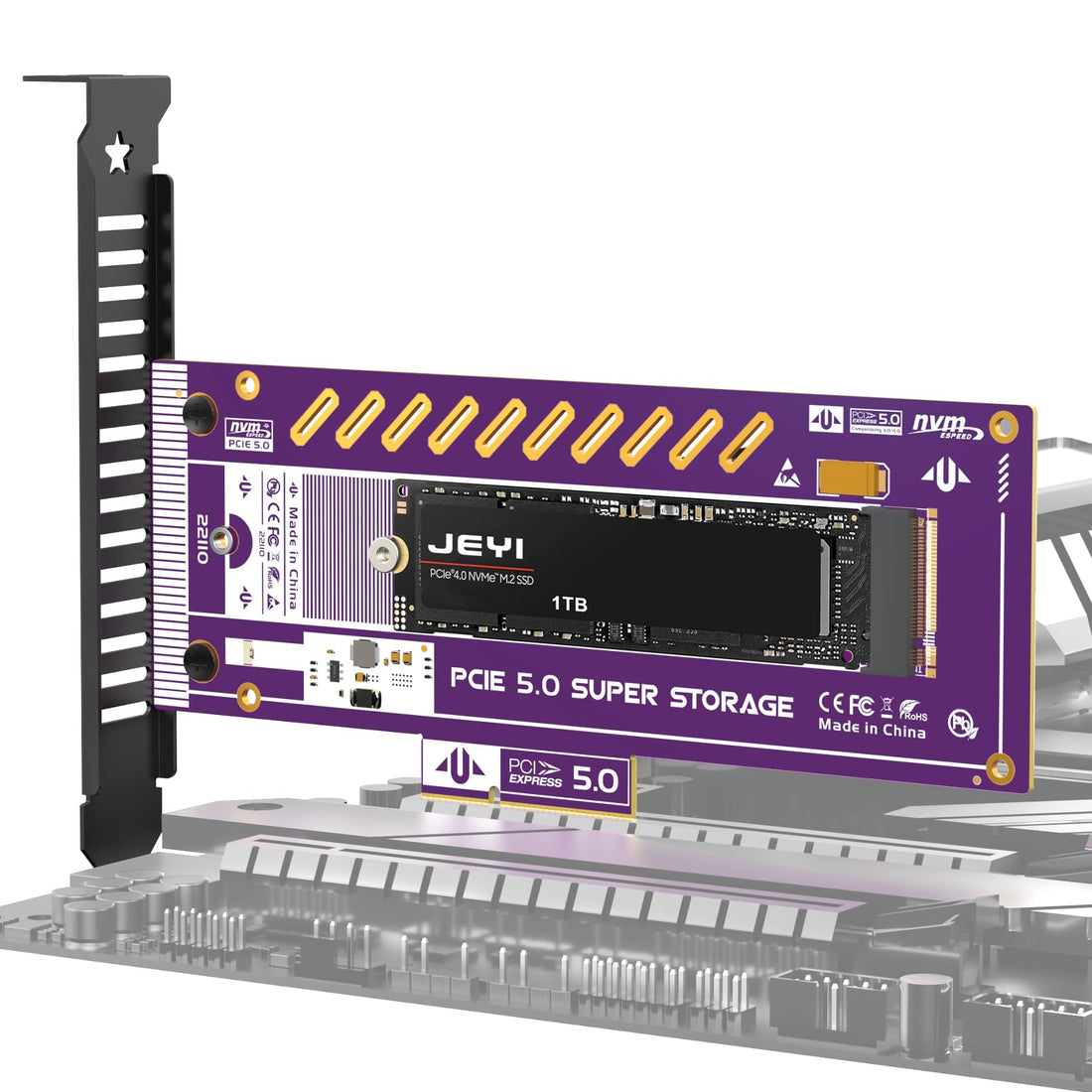 JEYI PCIe 5.0 4X to M.2 NVMe Adapter Card for Gen5 SSDs, 128Gbps PCIe 5.0 x4/x8/x16 Slot, High-Speed SSD Expansion Card for Gaming/Workstation PCs