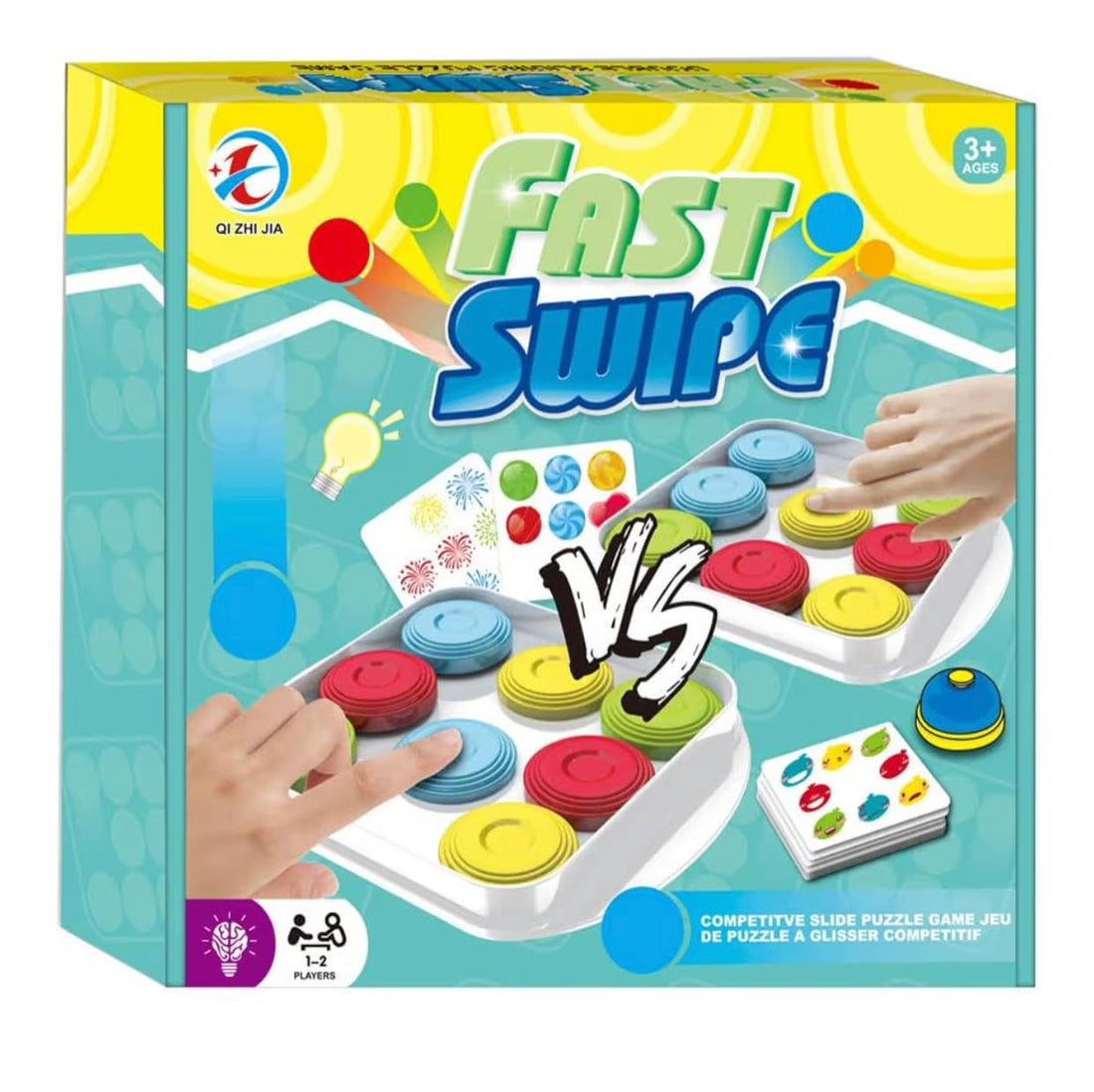 Fast Swipe Competitive Slide Puzzle Board Game, Speed and Matching Challenge, Family Fun Educational Toy, for 1-2 Players