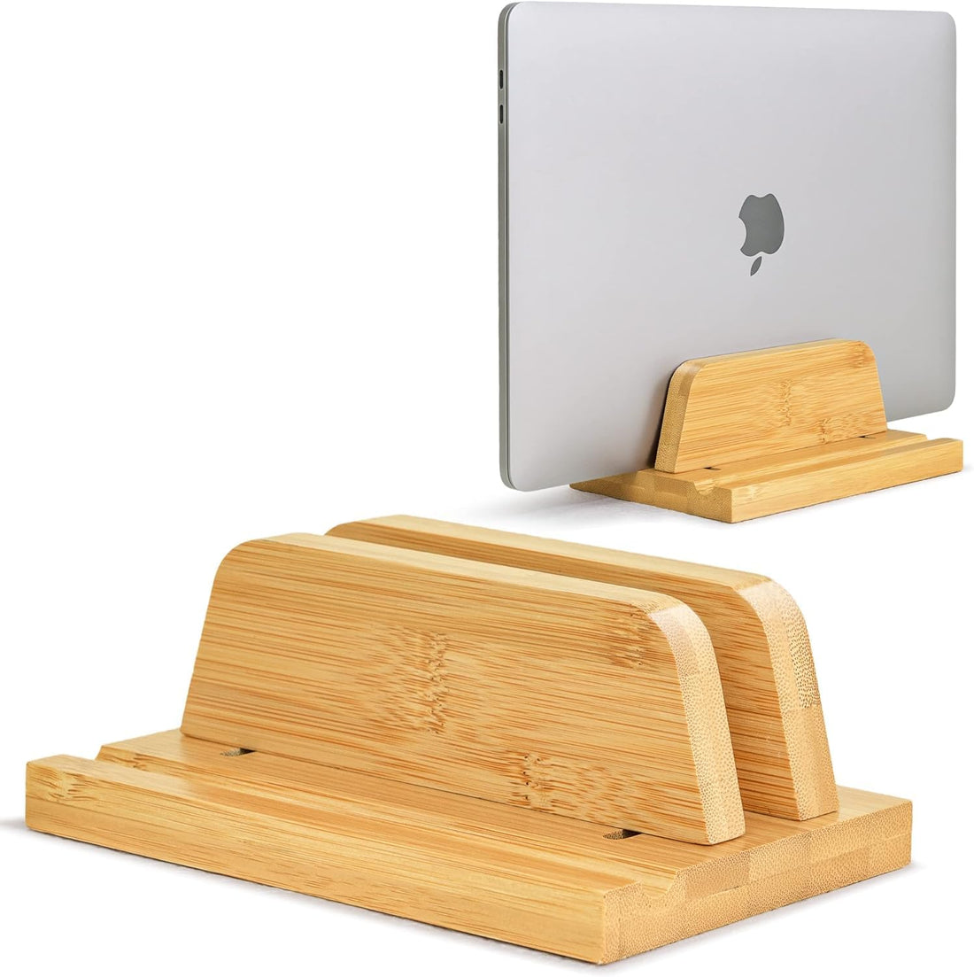 Vertical Laptop Stand Holder - Adjustable Holder and Dock 0.5" to 1.5", Fits All MacBook/Surface/Samsung/HP/Dell/Chrome Book, Natural Bamboo