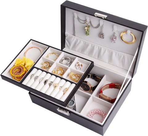 Jewelry Box Travel Jewelry Organizer for Women Double Layer Jewelry Bag PU Leather Case for Earrings Necklaces Bracelets Rings