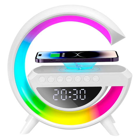 Table Lamp RGB Smart Bluetooth Speaker Wireles Technology LED Speaker Sound Box & Bluetooth Charger Wireless Charging Smart Mood Light for Bedroom, Clock Alarm, FM Radio, Decor, Gift (Includes screen)