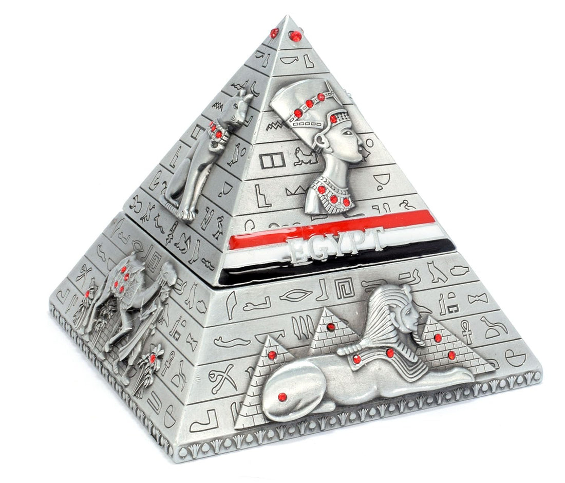 Immatgar Luxury Egyptian Jewelry Storage Box pyramids shape Pharaonic Pattern - premium Souvenir gifts for Women and Girls, Home Decor Piece (Silver - 12 CM Height)