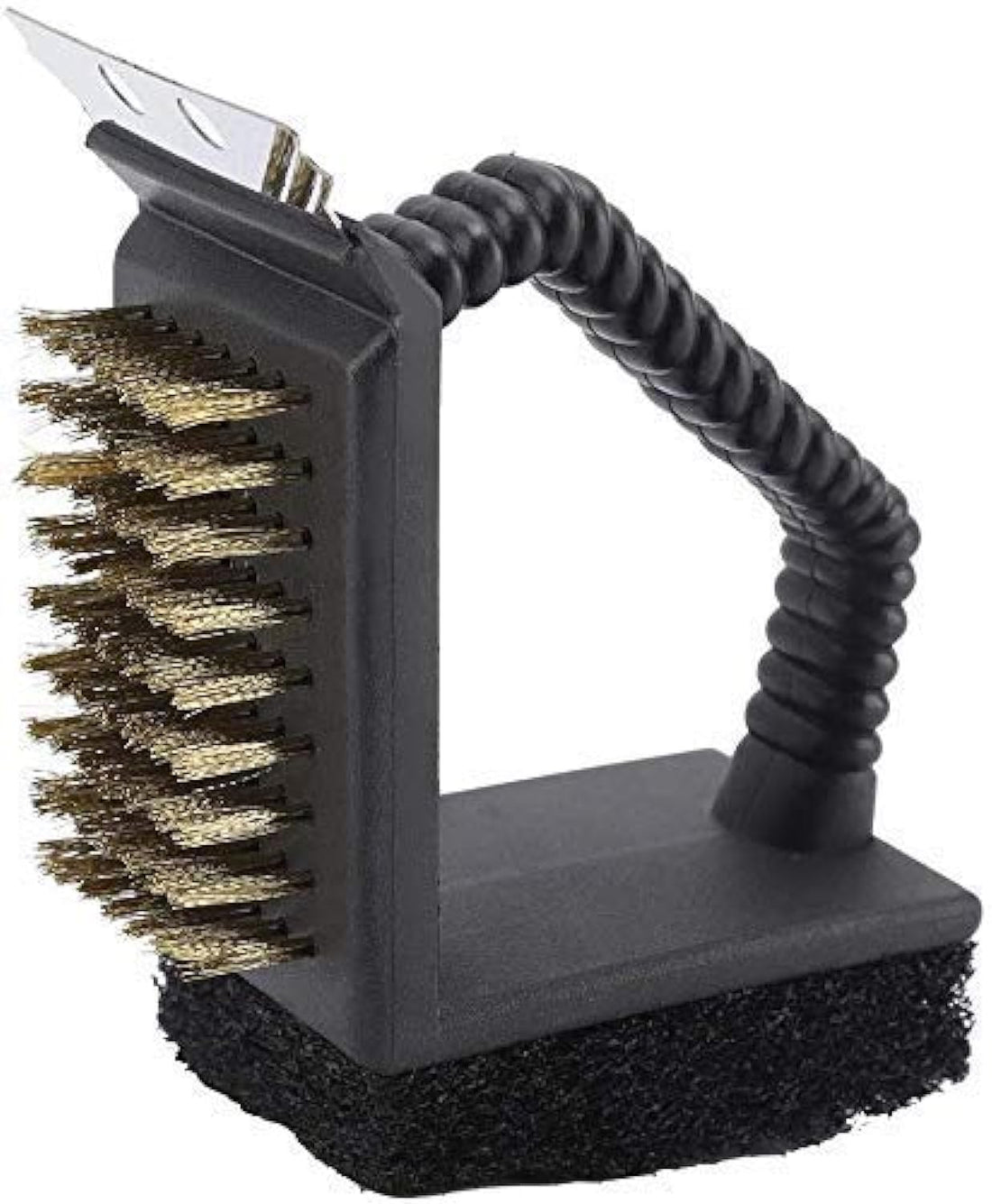 FEELING MALL 3 in 1 BBQ Cleaning Grill Brush Multipurpose Safe Steel Wire Barbecue Brush with Copper Wire Cleaning Bristles Included Scrub Pad Scraper Remover Scourer Kitchen Cleaning Tool