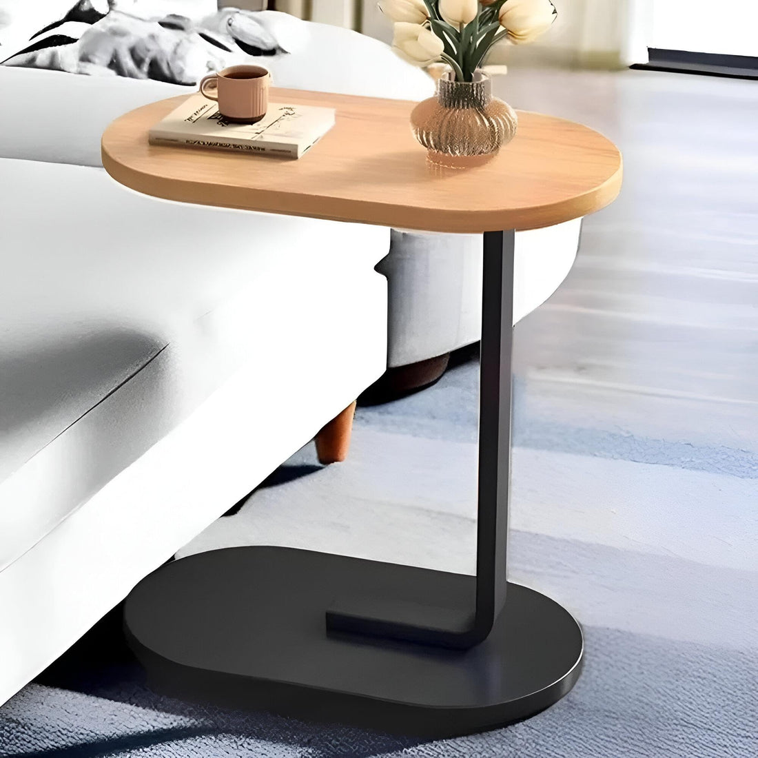 C-Shaped Coffee Table - Innovative rotating table offering 360-degree functionality, making it the ultimate solution for maximizing space and usability in cozy living areas.