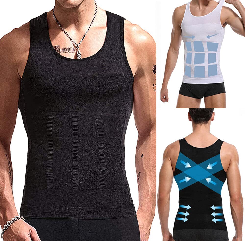 Two year warranty,men slimming body shapers posture corrector vest abdomen compression shirt workout tank tops shapewear belly underwear corsetWhite VestSizeS 690952