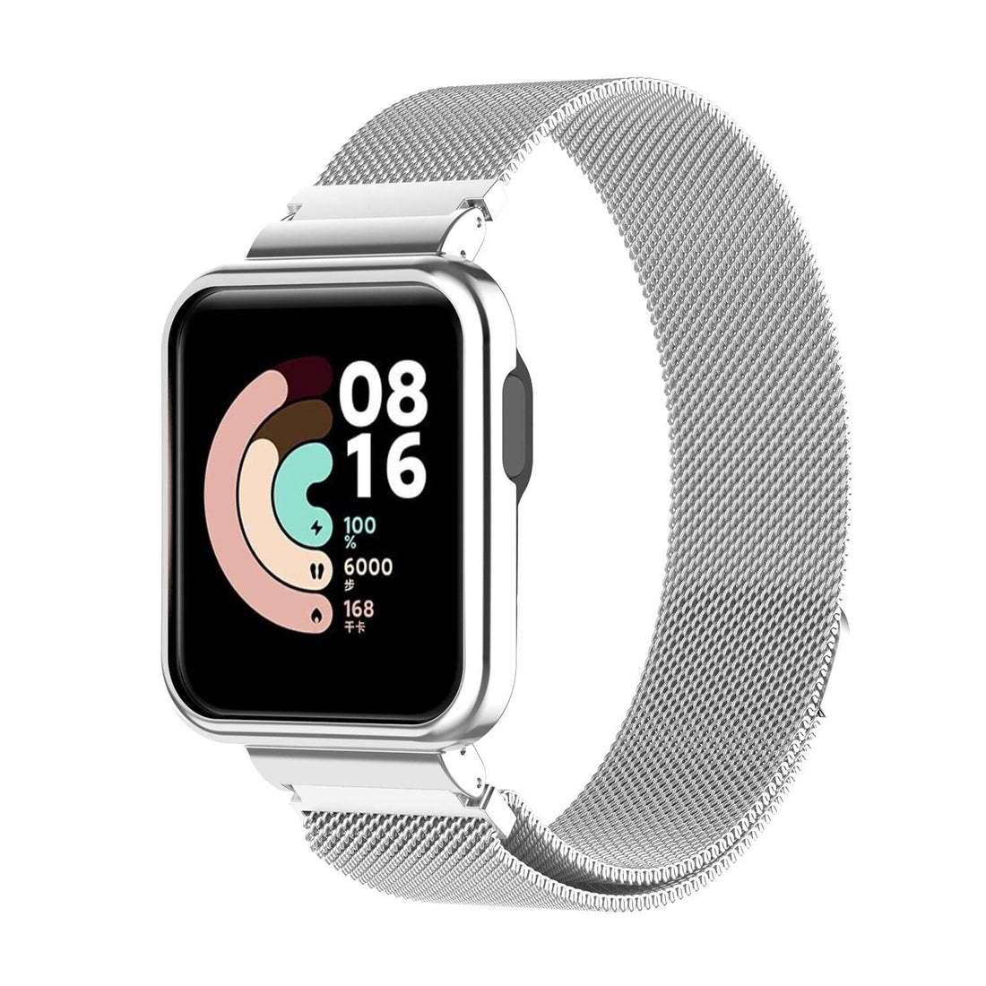 2 in 1 Stainless Steel Band with Metal Watch Strap Cover For Xiaomi Mi Lite (Silver)