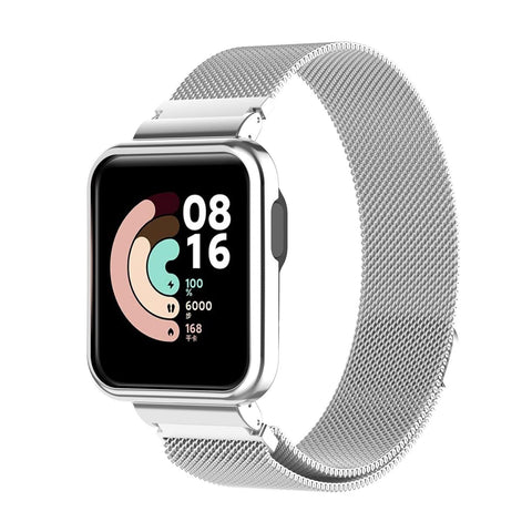 2 in 1 Stainless Steel Band with Metal Watch Strap Cover For Xiaomi Mi Lite (Silver)