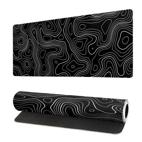 Topographic Contour Gaming Mouse Pad Black Large Mouse Pad for Keyboard and Mousepad Desk Mat with 3mm Non-Slip Base and Stitched Edge for Gaming and Office Computer Mat Protector Mat 27.6x11.8 Inch