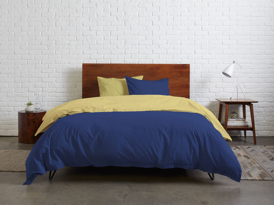 Tigers Trade Lines Quilt cover set from Mix Catalogue - Cotton - 3 pieces - for main rooms and youth rooms (Navy Yellow, for single bed size 120 cm (Youth))