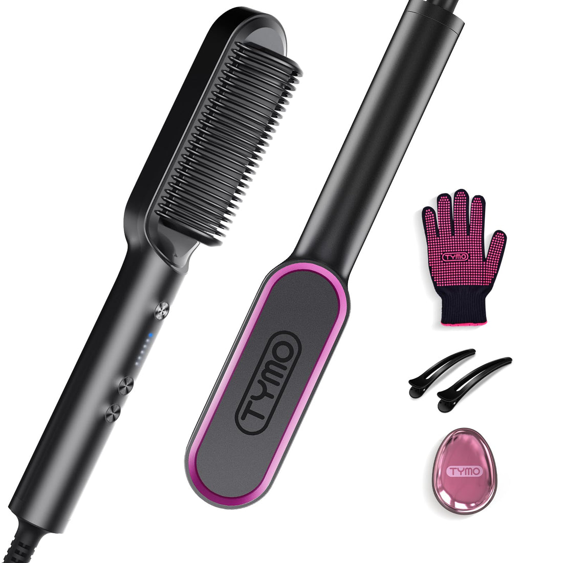 TYMO RING Hair Straightener Brush Hair Straightening Iron with Built-in Comb, 20s Fast Heating & 5 Temp Settings & Anti-Scald, Perfect for Professional Salon at Home