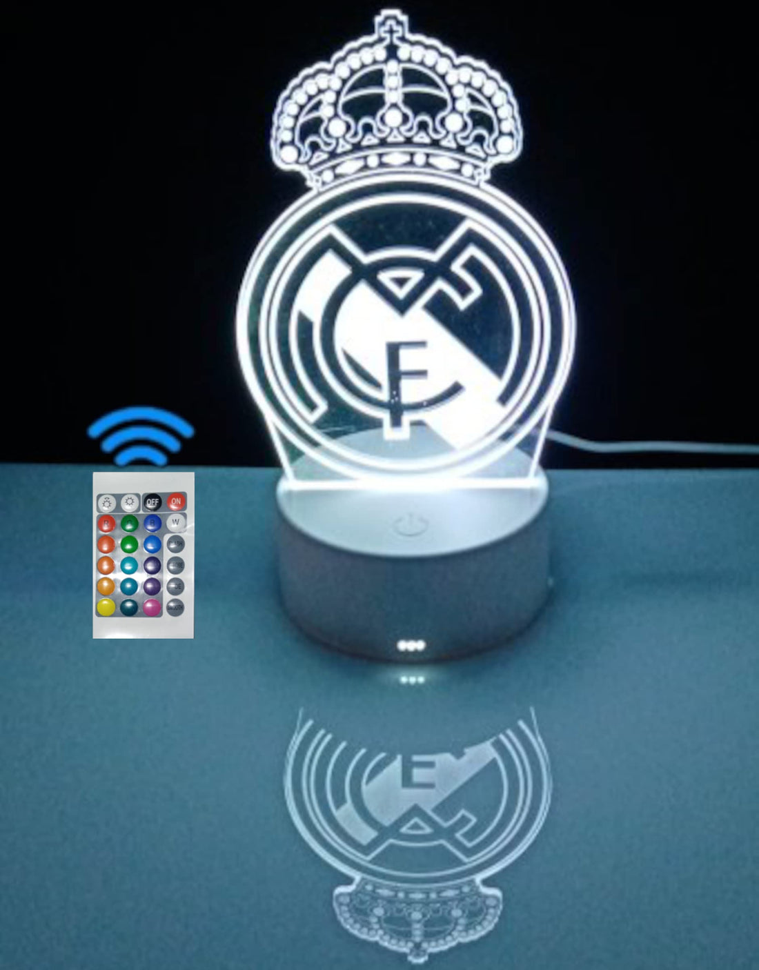 Decorative Bedside Lamp Madrid Crest Table Lamp Touch Football Optical Illusion 3D Gift 16 Colors Lighting and Remote Control (Madrid)