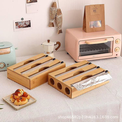 Three Feel Bamboo Multiple Capacities: Foil Roll Holder, Stretch Roll Holder, Butter Paper Roll Holder Ideal for Storing Aa - Generic