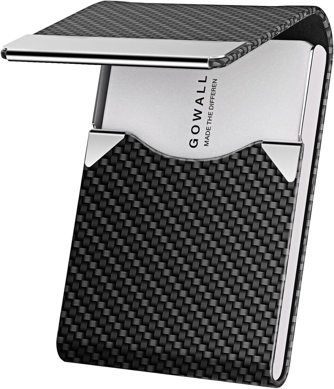 fashion mania Black Carbon Business Card Holder with Magnetic Closure, Slim Metal PU Business Card Case for Men Women, 3.7 x 2.3 inches RFID Blocking Credit Cards Holder for Pocket or Bag Storage