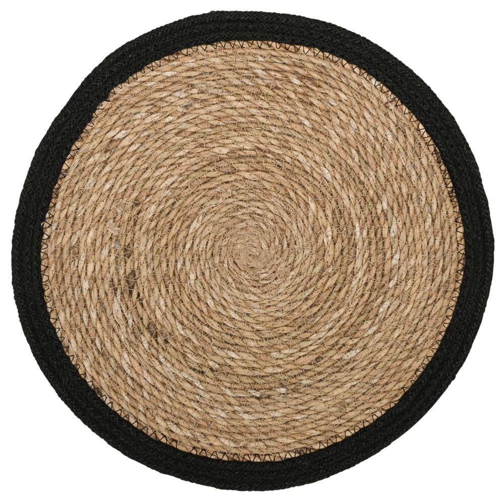 Plan A Rattan Woven Table Coaster 35cm Natural Handmade Woven Farmhouse Table Runner Braided Woven Home Table Runner for Dining Table Home Wedding Party (Black Edge)