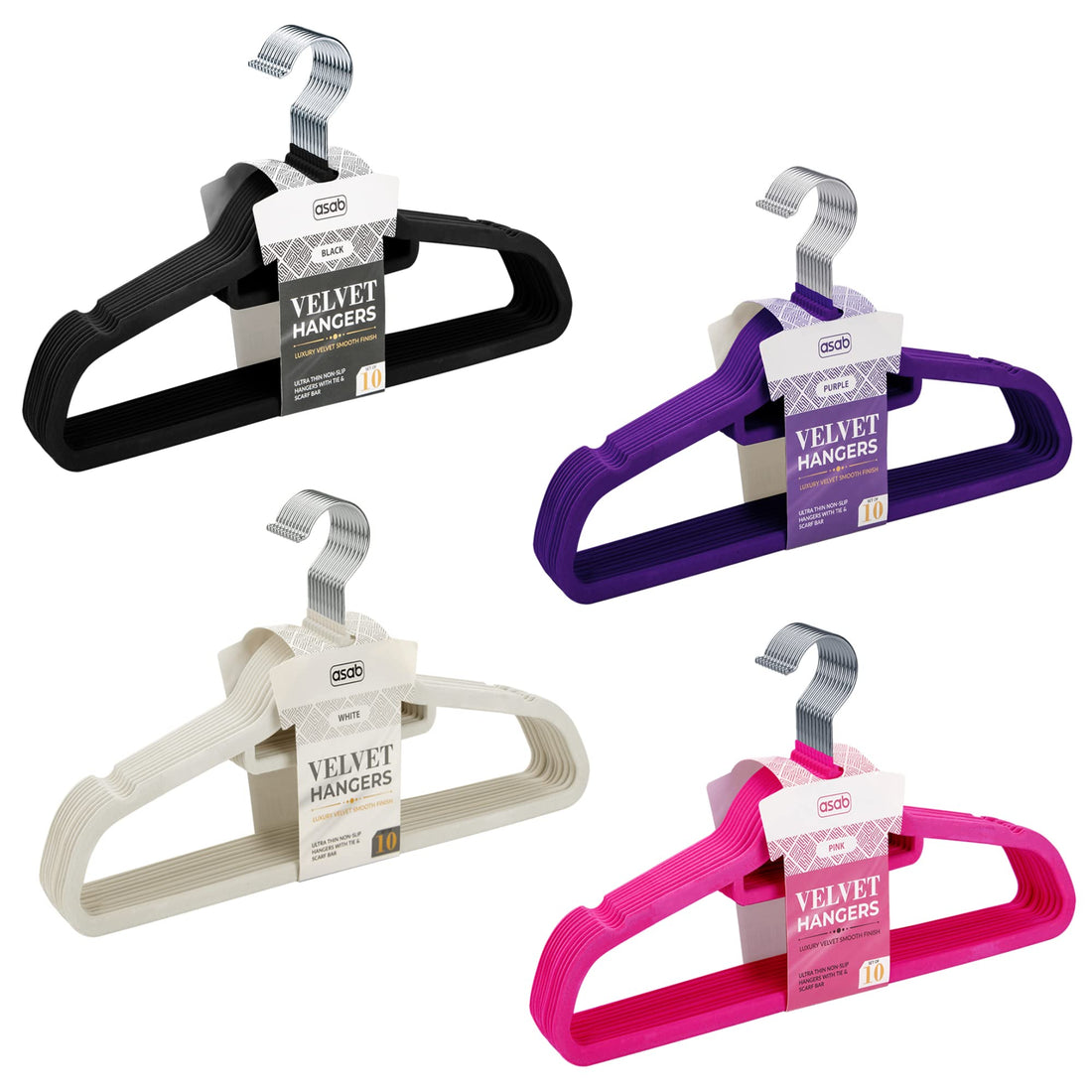 ASAB Non Slip Velvet Coat Hangers - Slim Flocked Wardrobe Coathanger for Clothes, Trouser, Scarf, Suit - Beige - 10 Hangers