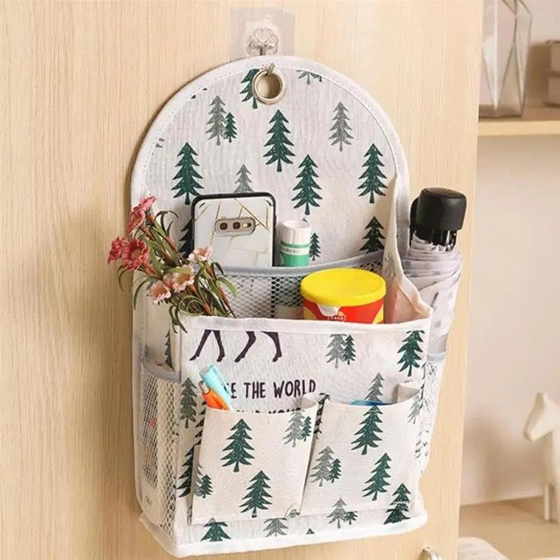 Turkish Wall Storage Bag Home Cotton Linen Office Organizer Basket with Free Hooks, Ideal for Kitchen, Bedroom, Living Room, Hanging Storage Bag with Exquisite Design