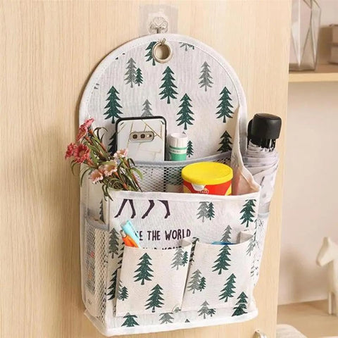 Turkish Wall Storage Bag Home Cotton Linen Office Organizer Basket with Free Hooks, Ideal for Kitchen, Bedroom, Living Room, Hanging Storage Bag with Exquisite Design
