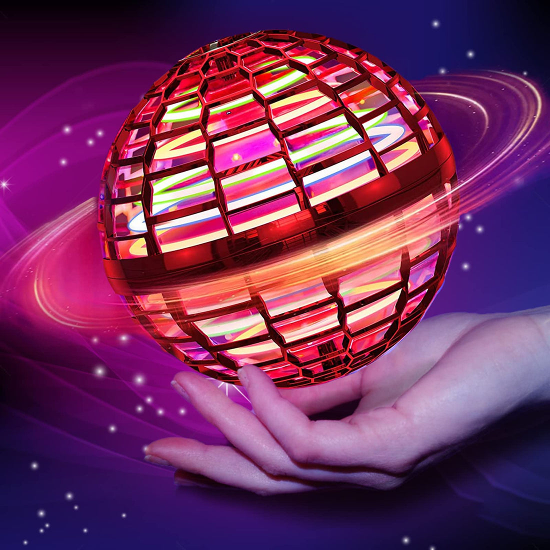 Flying Ball Toys, Hover Boomerang Ball, Mini Drone Toy with Built-in RGB Dynamic Lights Spinner, 360° Rotating Globe Shape Magic Controller Outdoor Indoor Gift for Boys Girls Adults(Red)