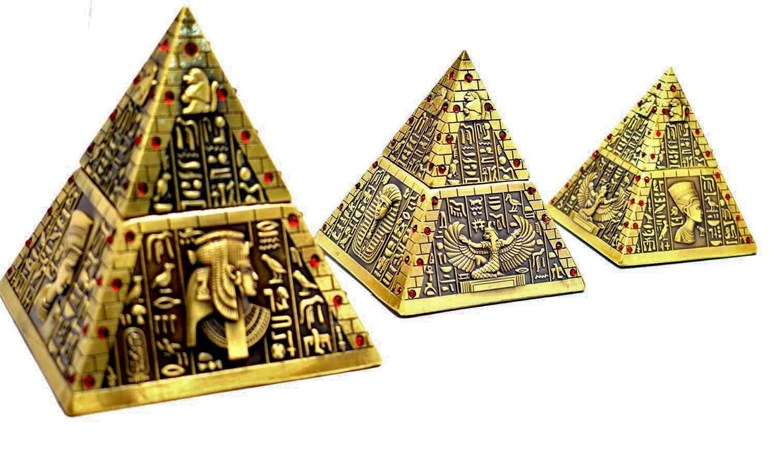 immatgare pharaonic Jewellery Storage 3 Pyramids Egyptian souvenirs gifts from Egypt for Women girls (Burnt Yellow - 8.5 CM Long)
