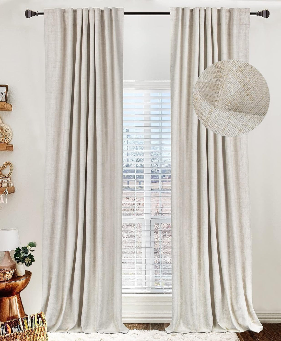 INtex CURTAINS HOUSE 100% Blackout Shield Linen Blackout Curtains for Bedroom and Living Room - Thermal Insulated Textured Drapes with Back Tab/Rod Pocket - 1 Piece Cream 150W x 230L CM