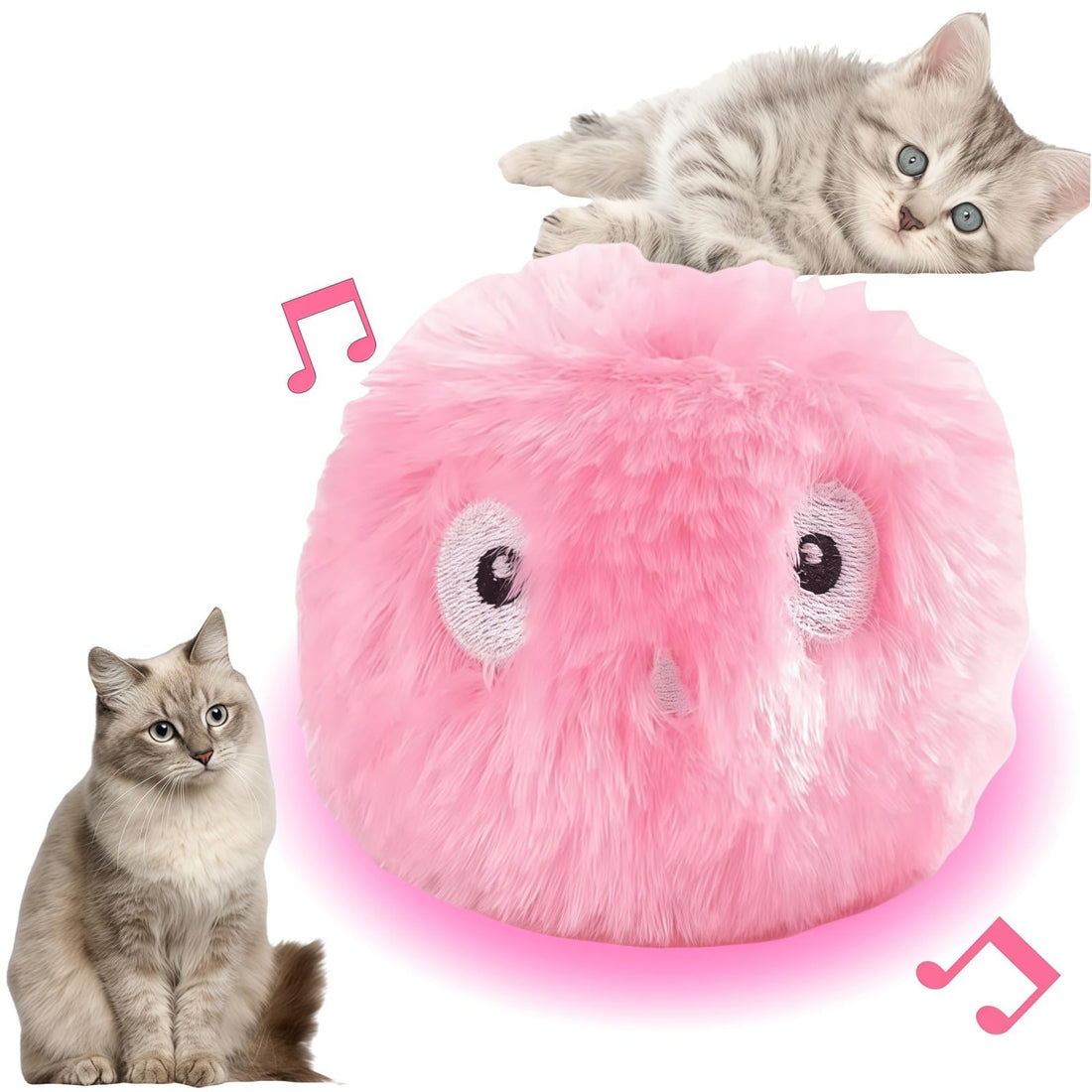 1PCS Plush Cat Toy Ball,Cat Toy Ball,Cat Ball,Interactive Cat Toy,Plush Interactive Chirping Ball,Interactive Cat Ball with Sound,Refillable Catnip Toys for Cats,Cat Plush Ball,Electric Cat Toy,Pink