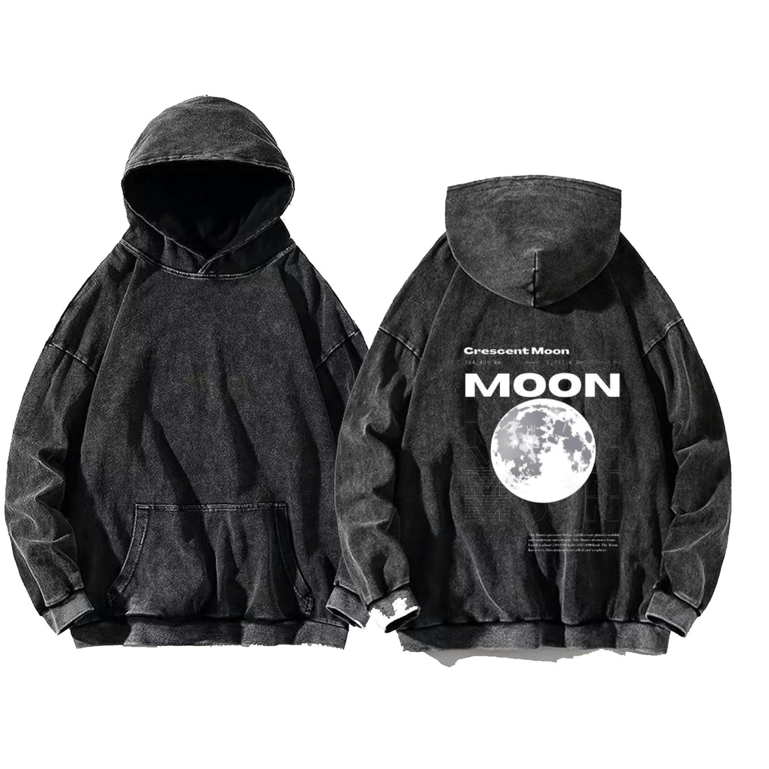 acid wash gray oversize Youth hoodie back art over size TEXT job work 29 moon