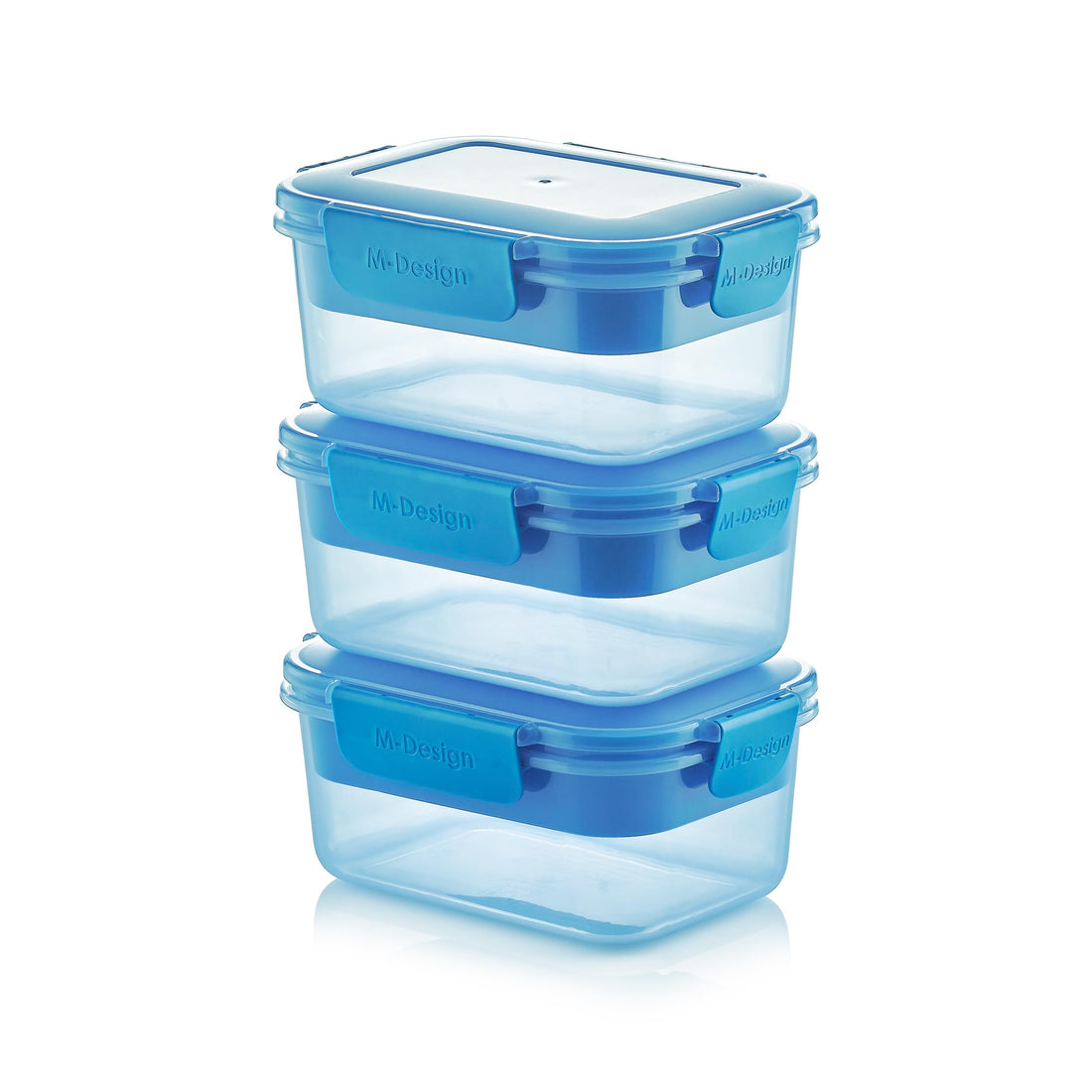 M-Design Fresco™ Lunch Box 1.1L - Pack of 3 - BPA Free, Microwave Safe, Dishwasher Safe, Food Safe, Stackable - Blue