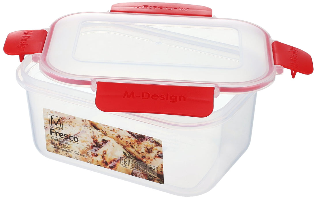 M Design Food Storage Box, 1.1 Liter - Clear and Red