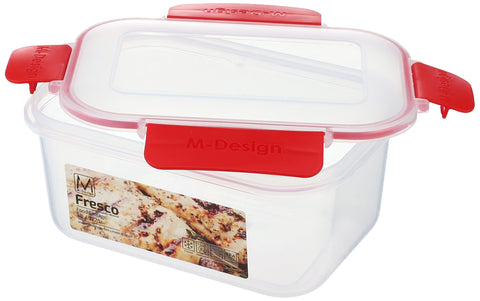 M Design Food Storage Box, 1.1 Liter - Clear and Red