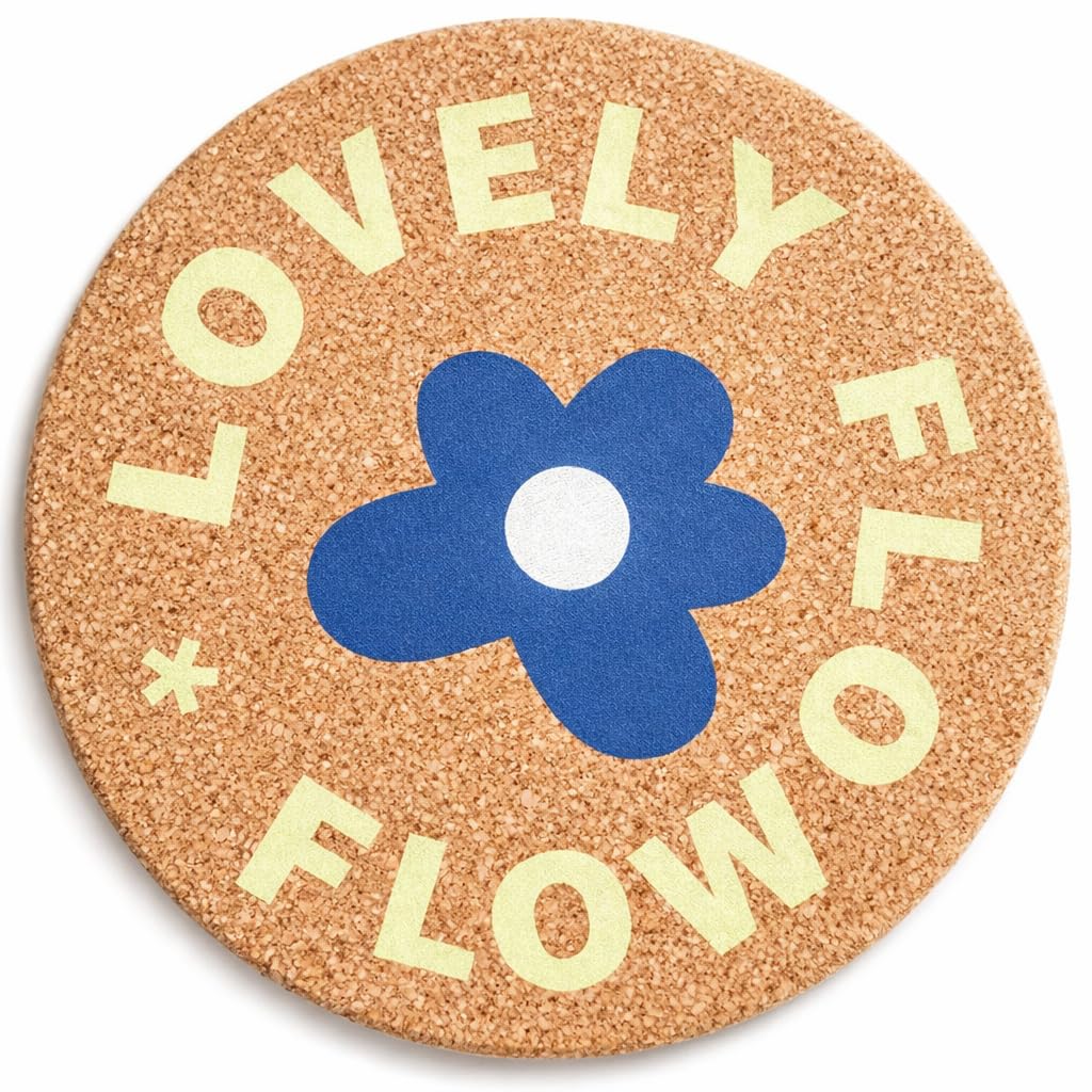 Lovely Flower Round Cork Coasters, Blue Flower, Natural Cork, Heat Resistant, Surface Protection Dollar Import
