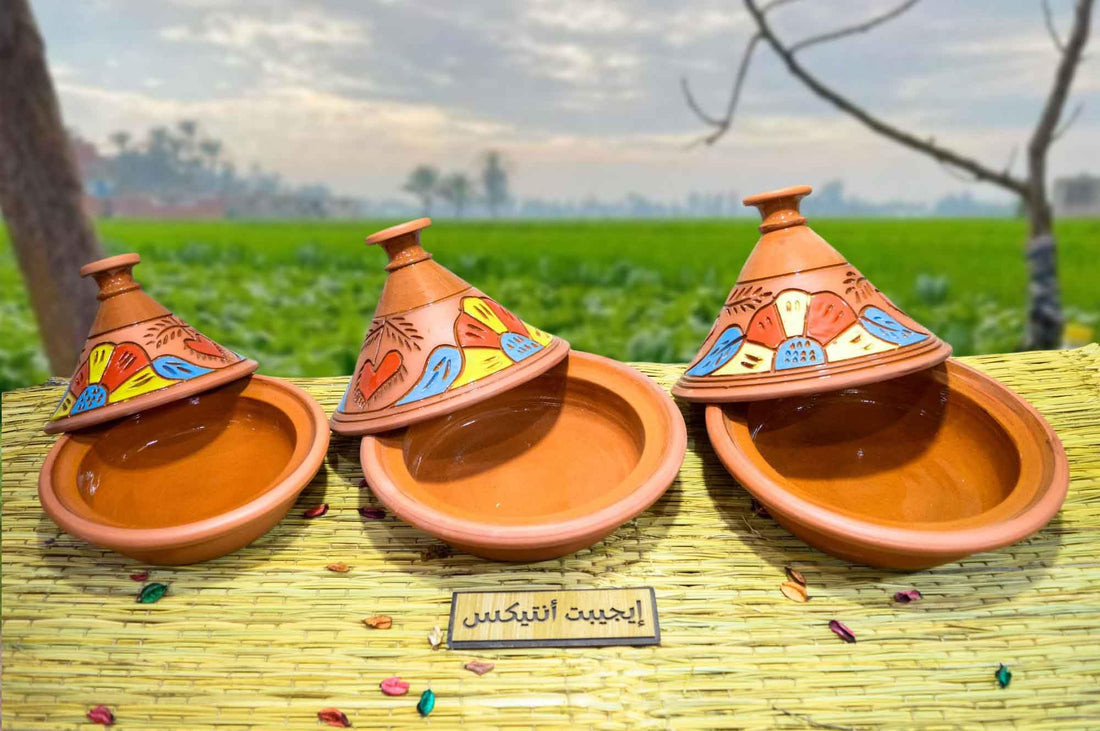 Moroccan Pottery Healthy Tajine Set 3 Pieces - Natural Colors - Egyptian Handmade by Egypt Intex