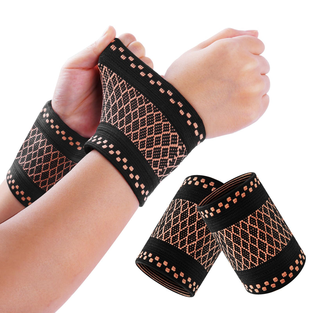 AOOWU Wrist Brace, 2 Pack Wrist Compression Brace for Men & Women, Elastic Wrist Support Sleeve Wrist Braces, Wrist Wrap Wristbands for Sport