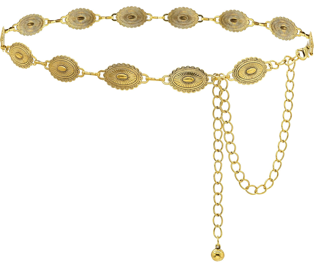 Belt - Stylish Western Belt for Women with Metal Waist Chain and Small Concho Design, Perfect for Boho Fashion Enthusiasts