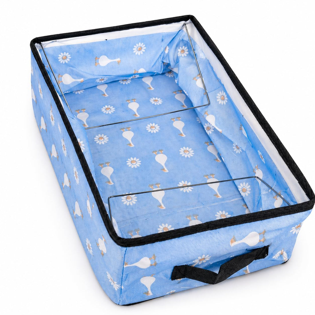Foldable Fabric Storage Basket with Cute Cherry & Heart Print – Multi-Purpose Organizer for Clothes, Toys & Home Essentials (1, Baby Blue)