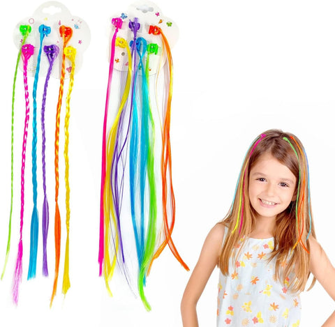 Hair Extensions - 12 Pieces Nylon Braiding Hair Clips for Kids and Adults, Disco Color, Straight Hair Type