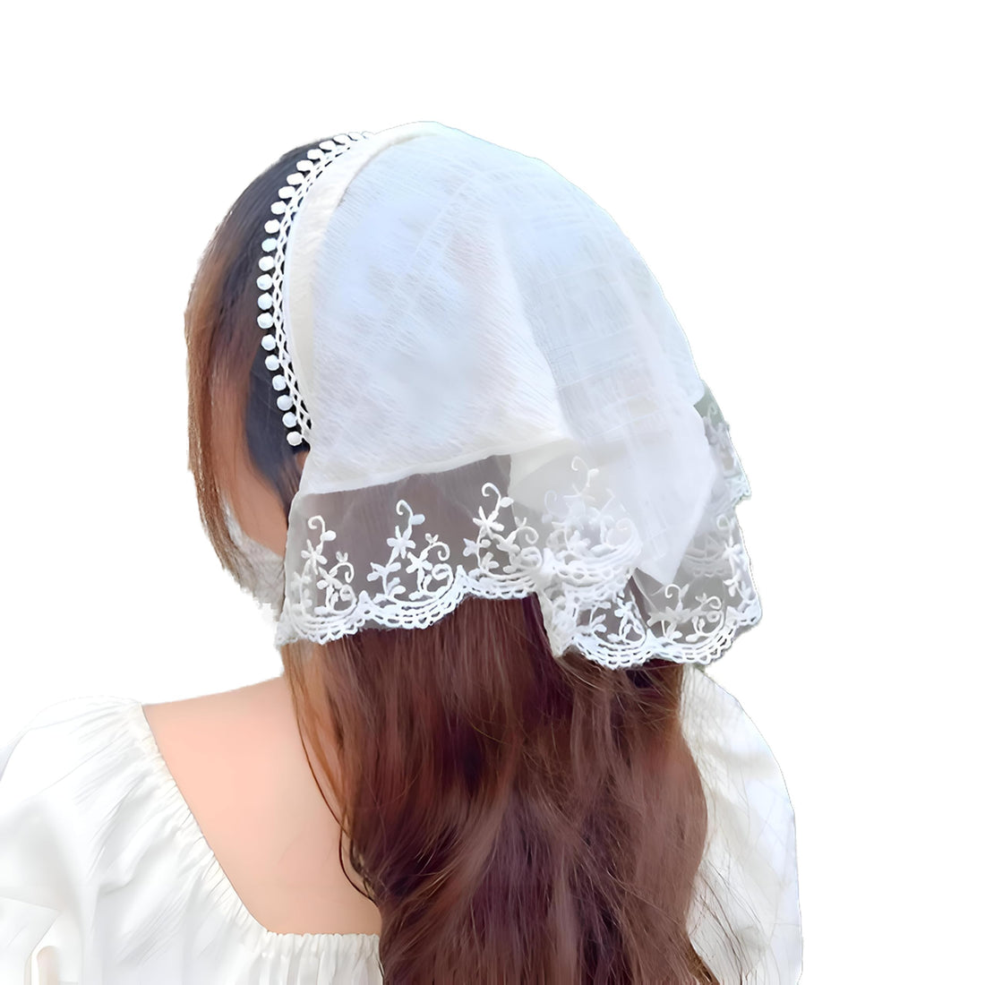 Hair Kerchief - Chic White Lace Head Cover for Women Featuring Soft Pastoral Texture, Light Scarf for Summer Styling, Perfect Breathable Accessory for Long Hair and Elegant Looks