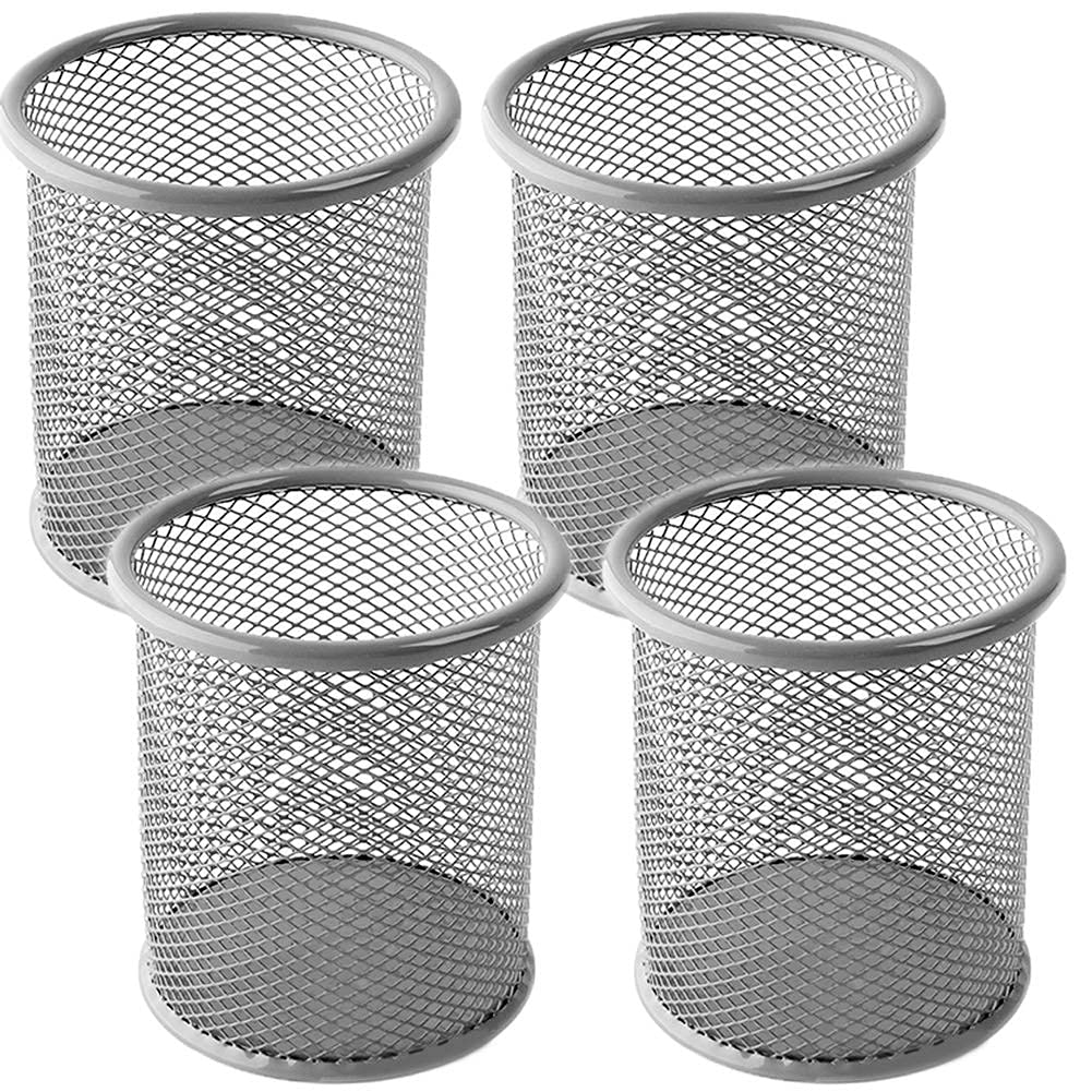 4 PCS Pen Holder Mesh Pencil Holder Metal Pencil Holder for Desk Office Pen Organizer (Silver)