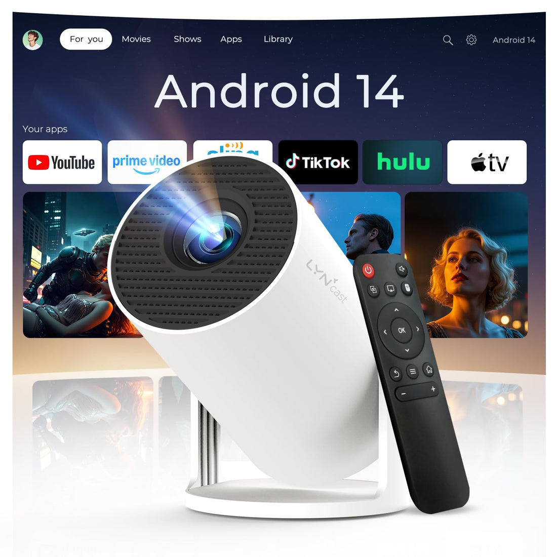 [Built-in Apps & 2025 Upgrade] Smart Projector with Wi-Fi 6 & Bluetooth 5.4, 1080P 4K Full HD, Automatic Keystone Correction 360° Mini Portable Cinema for iOS/Android