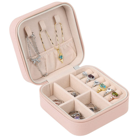 Generic Mardiko Travel Jewellery Box for Women Girls, Jewellery Organiser Small Jewelry Box Mini Travel Jewlery Case, Jewellry Storage for Necklaces Rings Earrings Bracelets, Pink