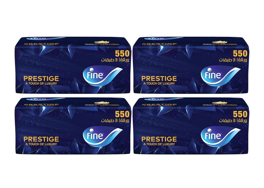 Fine Prestige 3 Ply Facial Tissue Soft pack, 550 Sheets (Pack of 4)