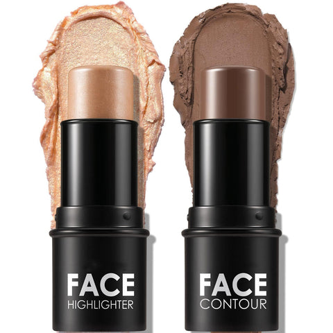 2 Pcs Mineral Cream Contour Stick, Moisturize Highlighter and Bronzer Pen,Non Stick Face Brightens & Shades Pencil, Long Lasting & Smooth Gliding Face Illuminator Makeup (Deep)