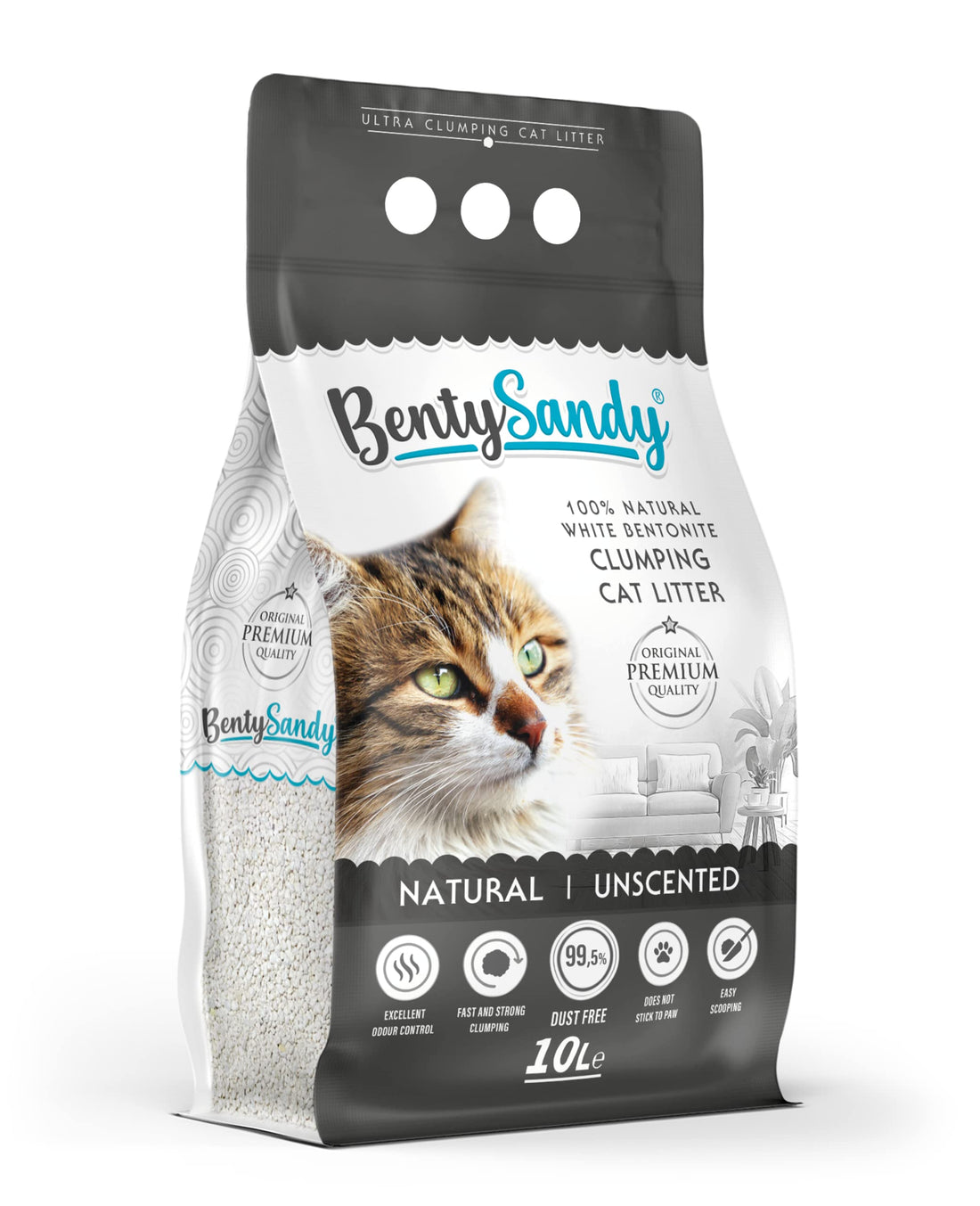 Benty Sandy Ultra Clumping Cat Litter 100% Natural White Bentonite – 99.5% Dust Free – Strong Odor Control – Easy Scooping – Multiple Scents – 5L & 10L (10L, Orange)