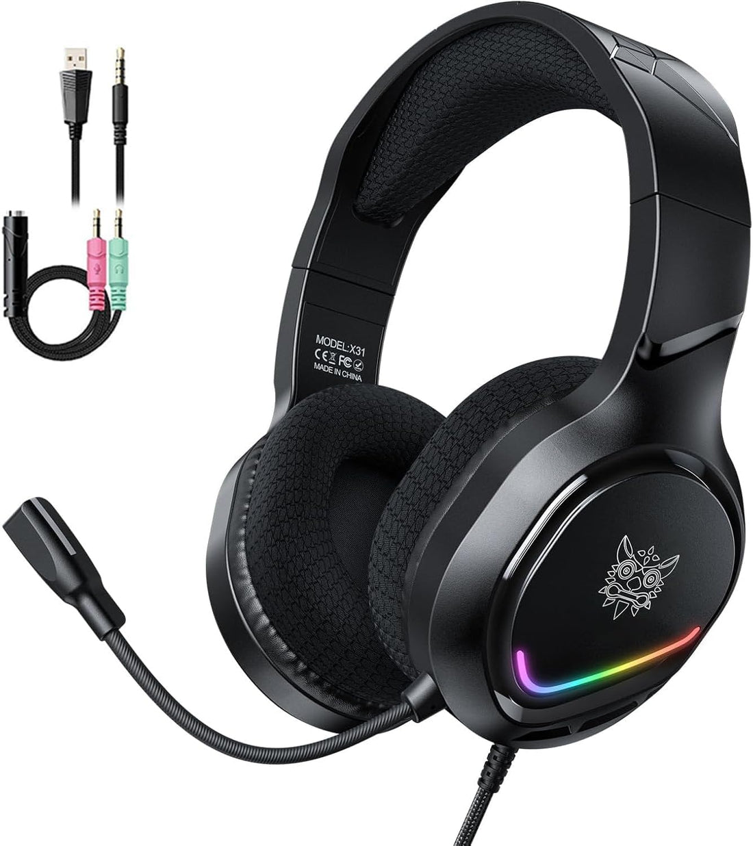 X31 Gaming Headset with RGB Lighting, Stereo Surround Sound, Noise Isolating Microphone